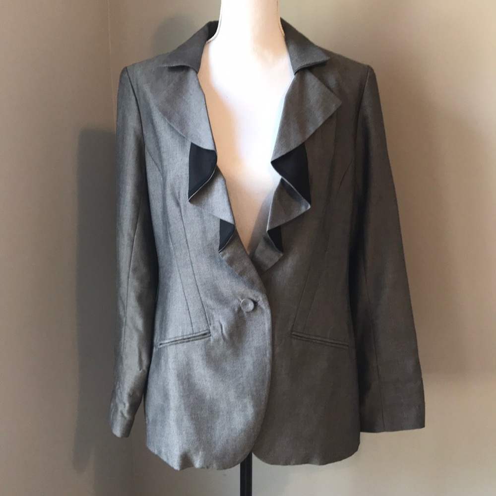 White House Black Market Gray Blazer with Black Accents